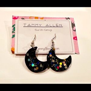Resin, alcohol ink, glitter moon earrings. Handmade one of a kind!